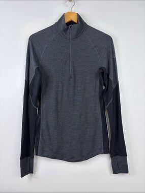 Icebreaker Half Zip Mens Small Black Gray 250 Zone Merino Wool Base Layer Shirt